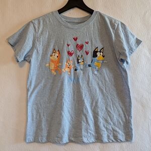 Disney Bluey Channel Jr. Cartoon Medium Blue ABC Cotton Short Sleeved Women's